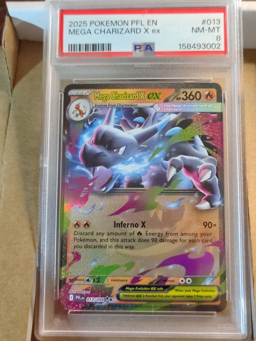 2025 Pokemon Pfl En-phantasmal Flames #013 Mega Charizard X Ex PSA 8